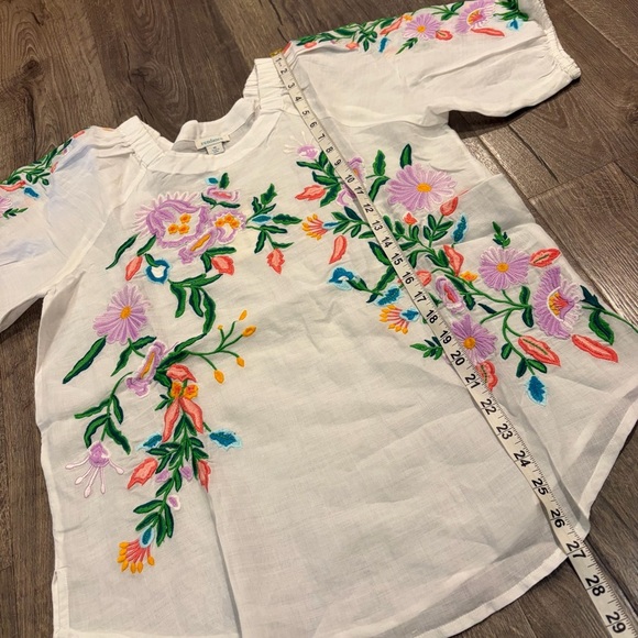 NWT Sundance White Embroidered Floral Blouse Vallejo Top M Boho Bright Peasant - Picture 10 of 10